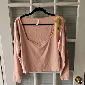 NWT All in Motion Square Neck Long Sleeve Top - Light Pink. Sz 2X